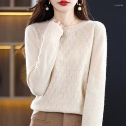 Women's Sweaters Fall/Winter 2023 Cashmere Sweater Pullover Solid Color Round Neck Cut-Out Pure Wool Fashion Loose Knit Base Top