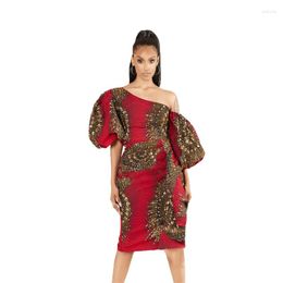 Ethnic Clothing Sexy Off-Shoulder African Dress Women Clothes Traditional Floral Print Bodycon Party Dresses