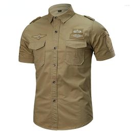 Men's Casual Shirts Summer Military Shirt Men Cotton Short Sleeve Army Male Air-Force Tactical Badge Chemise Homme