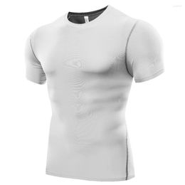 Men's T Shirts 2023 Summer Men Stretch Bodybuilding Fitness Crossfit Base Layer Short Sleeve Sweat Wear Tight Top Shirt B5003