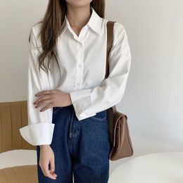 Women's Blouses Women Shirts Long Sleeve Button Up 2023 Spring Summer Loose Single Breasted Blouse Solid Colour Female Turn-down Collar Tops