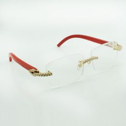 Novo moissanite diamante luxo moda óculos de madeira 3524015 natural vermelho braços de madeira óculos claros lentes esculpidas frete grátis