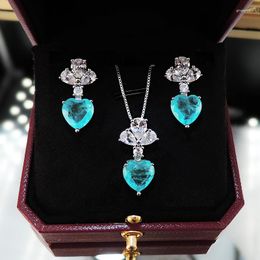 Necklace Earrings Set SINZRY Design Elegant Jewellery Cut Cubic Zircon Heart Shape Bling Pendant Earring For Female