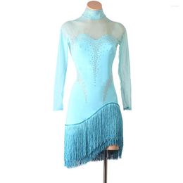 Stage Wear Latin Wrap Dress Dance Competition Performance Costume Ballroom Practise Exercise Clothing Nightclub Outfits Rhinestones