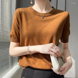 Women's Sweaters Summer Cashmere Sweater Pullover Solid Colour O-neck Short Sleeve Knitted Thin Casual