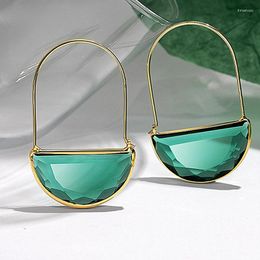 Hoop Earrings Exaggerated Transparent Multicolor Crystal Glass Half Circle Pendant Personality 2023 INES
