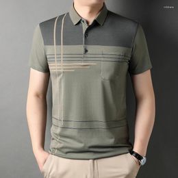 Men's Polos High Quality 2023 Middle-aged Short Sleeve Polo Shirt Summer Real Pocket Lapel T-shirt Business Casual