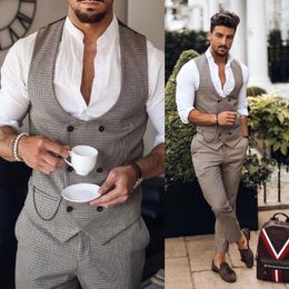 Men's Suits (Pants Vest) Handsome Classic Plaid 2 Piece Groom Tuxedos For Wedding Formal Prom Suit Party Blazer High Street Custom Made