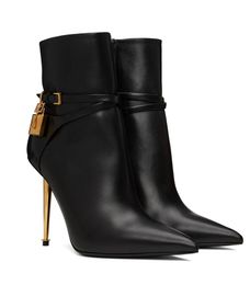 Winter Fashion Padlock Leather Ankle Boot Lock-and-key buckled ankle straps Booties Design Brands Booty Famous Party Wedding EU35-42.Box