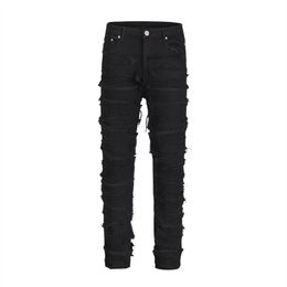 22ss Denim Pants High Street Stitching Black High-Quality Slim Fit Men's Women's Casual290u