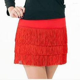 Stage Wear Latin Dance Women's Short Skirt Dress Sexy Women Tricolour Backless Three-Layer Shoulder Senba Red Dango Orange Yellow 2023