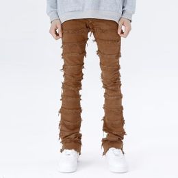 Mens Jeans Streetwear Straight Harajuku Baggy Jeans Pants Male and Female Hip Hop Striped Tassel Frayed Solid Colour Casual Denim Trousers 230729