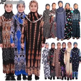 Ethnic Clothing Children Girls Muslim Prayer Dress Hijab Abaya Ramadan Worship Sets Islamic Modesty Outfits Arab Kids Jilbab Kafta3246