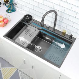 Waterfall Kitchen Sink Nanometer 304 Stainless Steel Large Single Slot Kitchen Accessories Waterfall Faucet Vegetable Basin