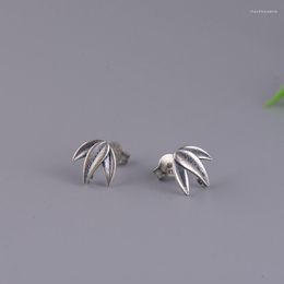 Stud Earrings S925 Sterling Silver Antique Bamboo Leaves Style Party Pendients Cute Women Earring