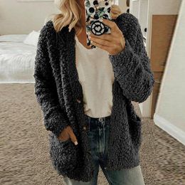 Women s Knits Tees Thicken Plush Women Winter Coat Single breasted Soft Autumn Thermal Lady Cardigan Fashion Sweaters Buttons Hoodies Outwear 230729