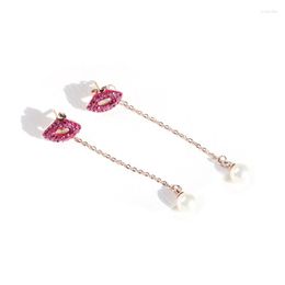 Stud Earrings YUN RUO 2023 Fashion Simple Crystal Lip Earring Woman Rose Gold Color Titanium Steel Jewelry Girl Birthday Gift Not Fade
