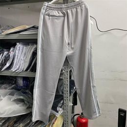 Men's Pants Grey Needles Sweatpants Men Women Poly Smooth Track Butterfly Logo Knitted Stripe Trousers Clothing