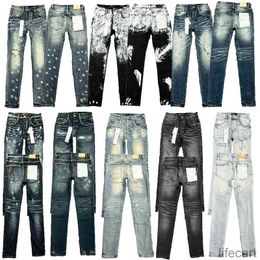 Designer Purple Jeans Brand Mens Pants Pantalones Ripped Straight Regular Denim Tears Washed Old Long Hole 7mjg