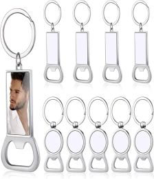 10 Pieces Sublimation Blank Beer Bottle Opener Keychain Metal Heat Transfer Corkscrew Key Ring Household Kitchen Tool LL