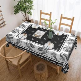 Table Cloth Rectangular Waterproof Black And White Paisley Bandana Pattern Tablecloth Covers Bohemian Floral Style