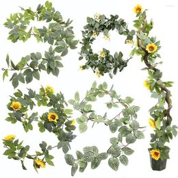 Decorative Flowers Home Decoration Party Supplies Lifelike Greenery Wall Hanging Garland Artificial Sunflower Rattan Simulation Plant Vine