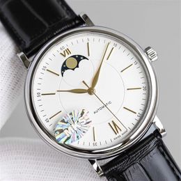 40MM case 11MM Thin Moon moonphase working Leather Strap automatic cal 35800 movement men watch wristwatch business simple shirt w259g
