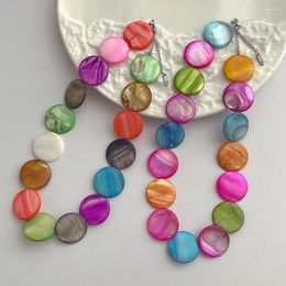 Chains Personality: About 25mm Natural Shell Colorful Circle Necklace For Women's Vacation Style Fashion Exaggerate Versatile Collar