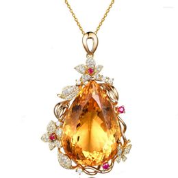 Pendant Necklaces Imitation Natural Citrine Coloured Gems Flower Super Flash Bird's Nest Cut 2.5cm Main Stone