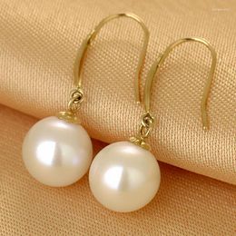 Dangle Earrings SA SILVERAGE Round Shape Gold 2023 Arrivals Fresh Water Pearl White 18K To Give Mom Girlfriend Gifts