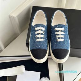 Luxury designer casual shoes women's canvas shoes fashion classic flat lace-up sneakers black white denim low-top thick bottom splicing loafers