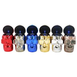 Colorful Skull Style Smoking LED Car Ashtrays Portable Innovative Dry Herb Tobacco Cigarette Cigar Holder Desktop Support Stand Ash Soot Container CARS Ashtray