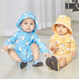 OnePieces Baby Girls Swimsuit Long SemeVes Badkläder för barn Toddler Cartoon Upf50 utslag vakter Spädbarn Baddräkt Korea Set 230728