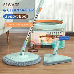 Mops Floor Mop with Spin Bucket 360 Rotatable Automatic Separation Microfiber Triangle Window Washing Home Cleaning Tool 230728