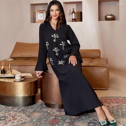 Ethnic Clothing Black Flare Sleeve Diamond Dress Middle East Dubai Womens Hooded Abaya Turkey Vestidos Largos Evening Dresses