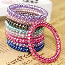 5 cm Metal Punk Telephone Wire Coil Gum Elastic Band Girls Tie Rubber Pony Tail Holder Bracelet Stretchy Scrunchies 11 ColorsZZ