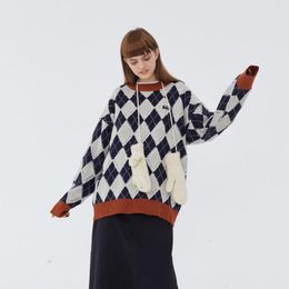 Women's Sweaters Women's Sweaters Knitted Retro Vintage Designer Oversized Woman Argyle Winter Clothes Women Nice Pullover Cardigan Long Sleeve Tops