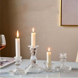 Candle Holders Vintage Clear Crystal Glass Candlestick Valentine's Day Romantic Candlelight Dinner Shooting Props Home Wedding Decoration