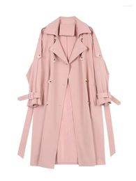 Women's Trench Coats Pink Coat Casual Long Jackets Loose Spring Autumn Fashion Double-breasted Draped Windbreaker Female