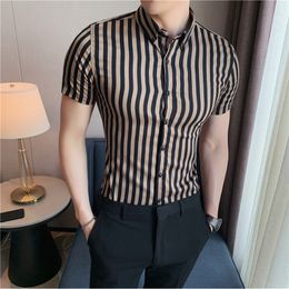 High Quality Summer Striped Shirt for Men Short Sleeved Slim Fit Casual Shirts Fashion Business Social Dress Shirts Men Clothing
