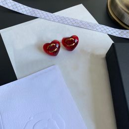 Luxury Brand Designers Letters Stud Brass Copper Geometric Red Heart Gem Earrings Women Crystal Rhinestone Earring Wedding Jewerlry 03