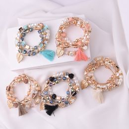 2023 Foreign Trade Jewellery European and American New Crystal Multi -layer Pearl Bracelet Glazed Liquid Alloy Temperamental Tassel Multi -layer Bracelet