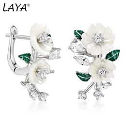 Ear Cuff Laya Earrings For Women High Quality Zircon Natural Shell Flower Green Leaf Enamel 925 Sterling Silver Fashion Modern Jewellery 230728