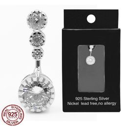 Navel Bell Button Rings Cubic Zircon Ring Bar Barbell Drop Dangle Body Piercing 925 Sterling Silver Belly Jewellery 230729