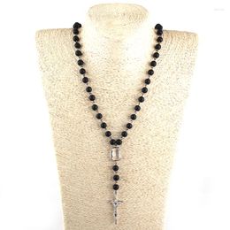 Pendant Necklaces Fashion Bohemian Jewellery MaBlack Stone Rosary Chain White Crystal Link Cross Necklace For Women Ethnic