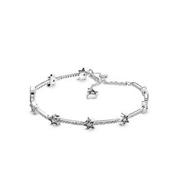 925 Sterling Silver sparkling star Charms Bracelets with box Fit Pandora European girl lady Beads Jewellery Bangle Real Bracelet for303R