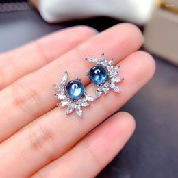 Stud Earrings MeiBaPJ Real 925 Sterling Silver Natural London Blue Topaz Classic Flower Fine Charm Jewelry For Women