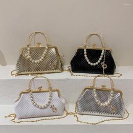 Evening Bags Women Pearl Chain Purse Detachable Strap Shell Clip Pouch Mouth PU Leather Leisure Party Daily Bag