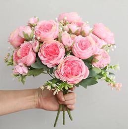 Decorative Flowers 30cm Artificial Rose Bouquet Silk Peony Wedding Bride Holding Home Room Decoration Real Touch Fake Po Props