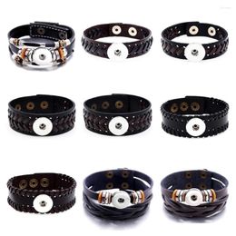 Bangle 10pcs Braided Black Brown Leather Snap Button Bracelet Fit 18mm Snaps Jewelry